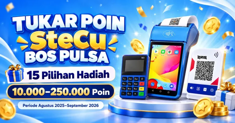 Banner tukar poin SteCu BOS PULSA dengan 15 pilihan hadiah bernilai 10.000 hingga 250.000 poin