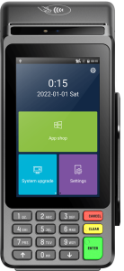 Tampak depan EDC Topwise T3 dengan printer, layar sentuh, dan tombol angka