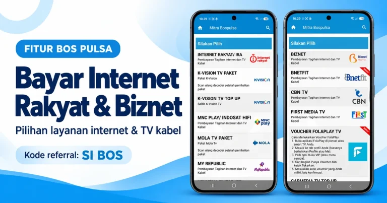Aplikasi BOS PULSA untuk bayar Internet Rakyat, Biznet serta pilihan internet dan TV kabel