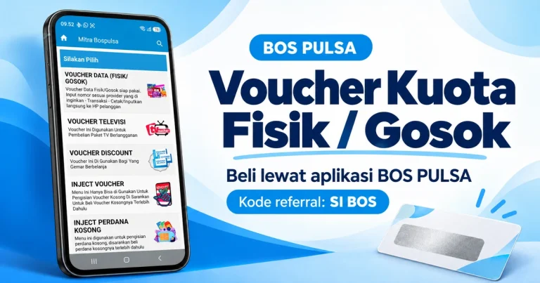 Voucher kuota fisik atau gosok tersedia melalui menu Voucher Data di aplikasi BOS PULSA